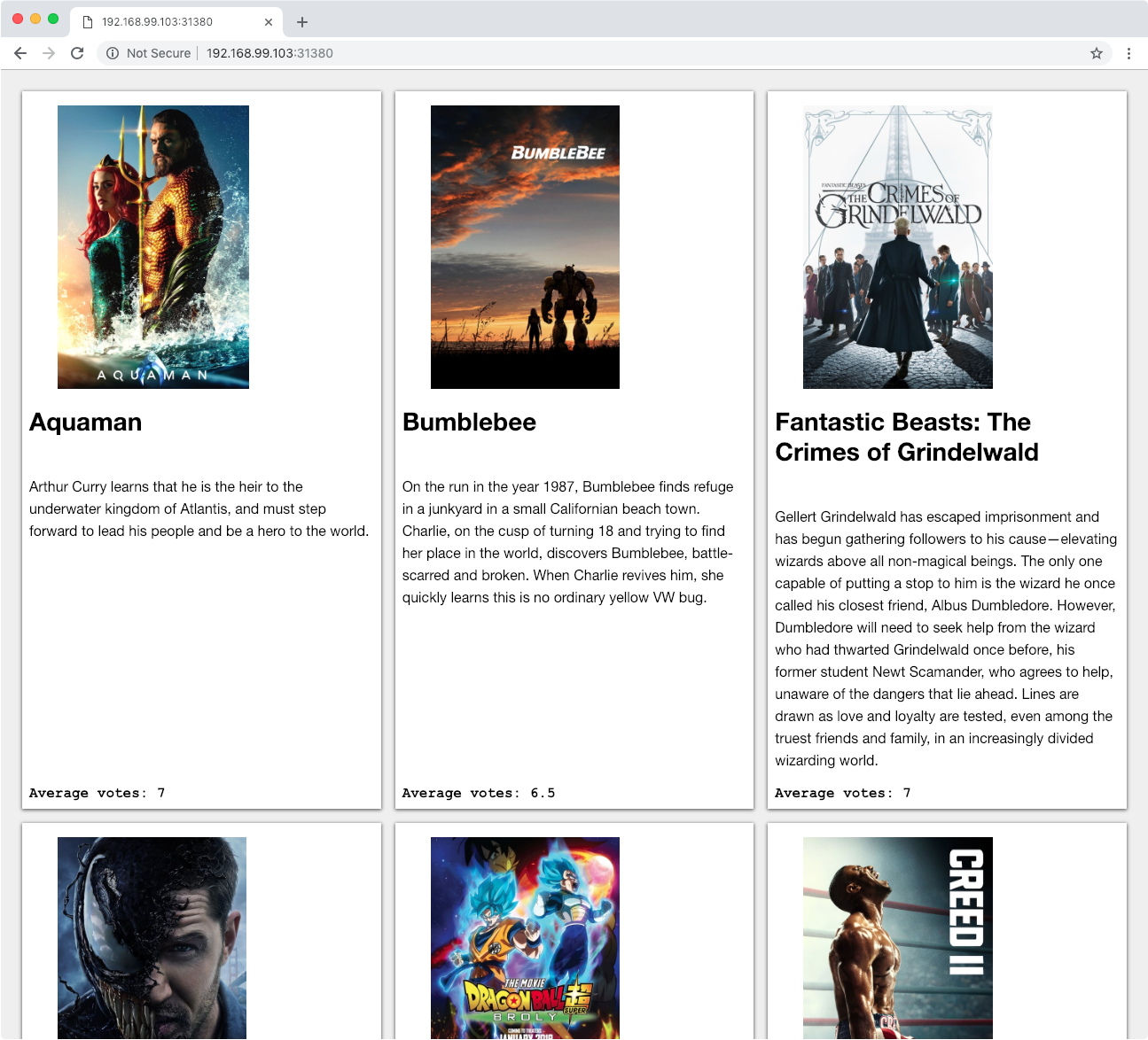 Web site with movies from the API